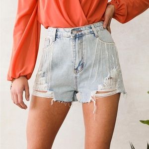 NWT sparkly fringe jean shorts